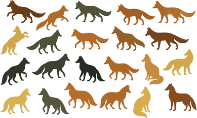 Diverse fox silhouettes in multiple poses ideal for chinese zodiac new year greeting cards and festive design elements isolated on transparent background silhouette