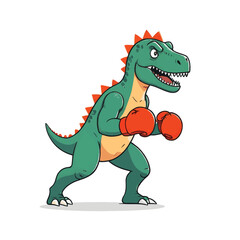 Strong Cartoon Dinosaur Boxer Ready to Fight - Funny Dino Mascot with Boxing Gloves Vector Illustration for Sports, Fitness, Kids, and Energetic Concepts


