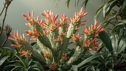 Fototapeta premium Exhibit of Schlumbergera Truncata, commonly called false Christmas cactus, at a plant conservatory