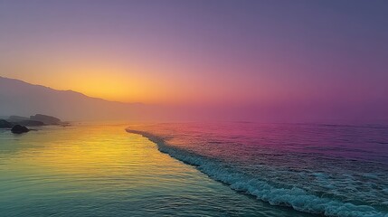 Vibrant Sunset Over Calm Ocean Beach