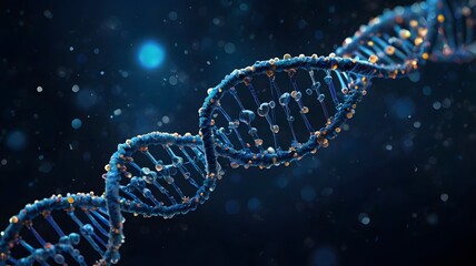 Intricate DNA Helix:  3D Render, Deep Blue Hue,  Scientific,  Genetic Research Concept.