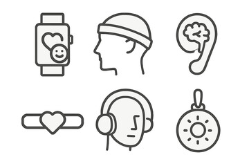Health and wellness technology represented through wearable devices and brain health icons
