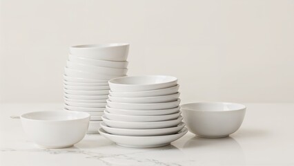 Group of white dishware bowls isolated on a white background