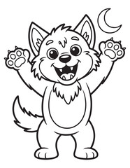 Cute Cartoon Halloween Werewolf Character Line Art