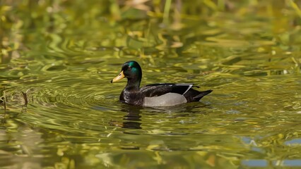 Fototapeta premium Colorful Duck in a Lush Aquatic Setting