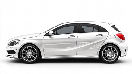 Naklejka premium Sleek Side View White Hatchback Car Isolated on White Background