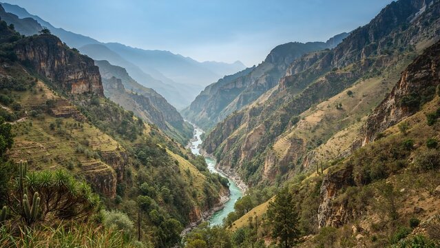 Scenic vista of a deep canyon valley
