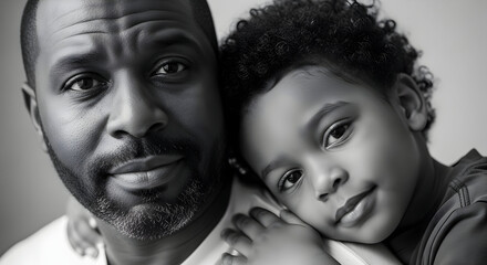 A Black fathers love for his child a heartwarming portrait of family bond and togetherness a tender moment captured in black and white photography