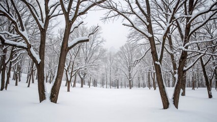 Fototapeta premium Winter wonderland scene with snow-blanketed woods and clear sky
