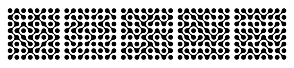 Pattern of black metaballs isolated on white background. Modern geometric shapes of liquid connected drops. Vector illustration.	