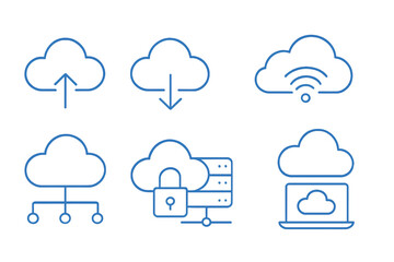 Cloud computing icons representing upload, download, and secure storage options for digital data