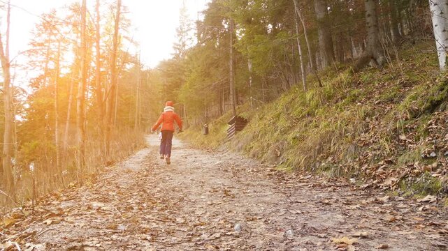 two beautiful little girls in autumn mountain forest