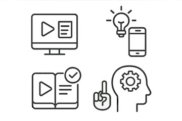 Digital learning concepts represented through various educational symbols in a modern design