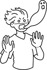 ショックを受けるリアクションの医師のイラスト　線画のみ