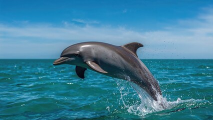 Naklejka premium Dolphin of the Risso's species showing a partial jump out of the water
