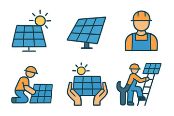 Solar energy installation process with workers and solar panels in an outdoor setting at daytime