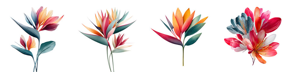 Fototapeta premium Exotic Tropical Flower Arrangement Collection on White