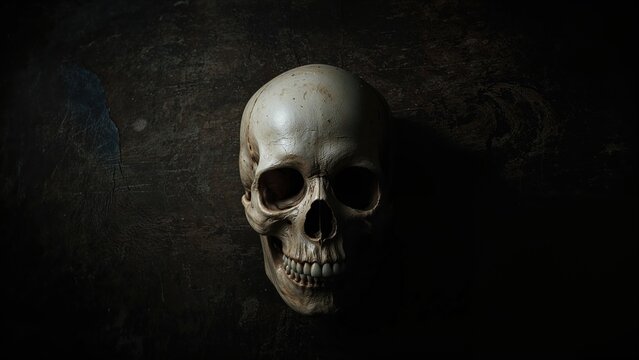 Artistic arrangement of a skull displayed on wood in a still life setting