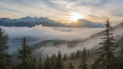 Obraz premium Majestic highland mountains covered in thick mist