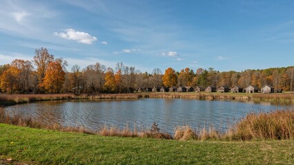 Autumnal view showcasing old abandoned cottages
