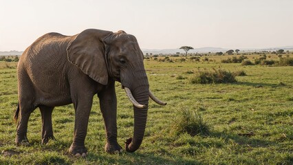 Obraz premium Majestic elephant standing in the vast wilderness of a savannah ecosystem within a renowned African wildlife sanctuary