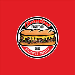 Fastfood Foodtruck Cheesesteak Beef Sandwich Junkfood Restaurant Street Food Logo Template Vector