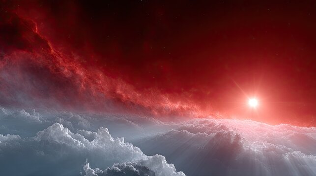 Crimson Supergiant Star Over Nebulous Cloudscape