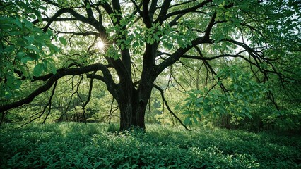Fototapeta premium Nature-inspired background with vibrant tree foliage