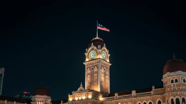 Majestic Sultan Abdul Samad Building at Night in Kuala Lumpur, Malaysia
