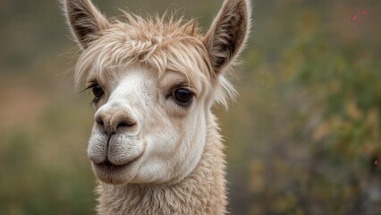 Fototapeta premium Detailed portrait of a llama living freely in the wild