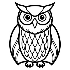 Stylized outline illustration of an owl isolated on white background