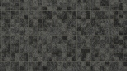 Dark ceramic mosaic tile surface with a vintage style for interior walls and floors, featuring various shades of grey ceramics. Decorative material for home decor.