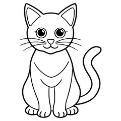 Cute outline drawing of a sitting cat with big eyes isolated on white background