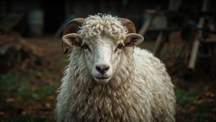 Fototapeta premium Detailed view of a farm animal's head with natural fur