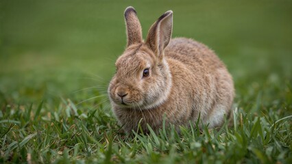 Fototapeta premium Grass-eating rabbit (Oryctolagus cuniculus) in natural habitat