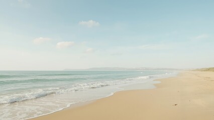 Fototapeta premium Calm Oceanfront Panorama Showcasing Natural Beauty and Cityscape