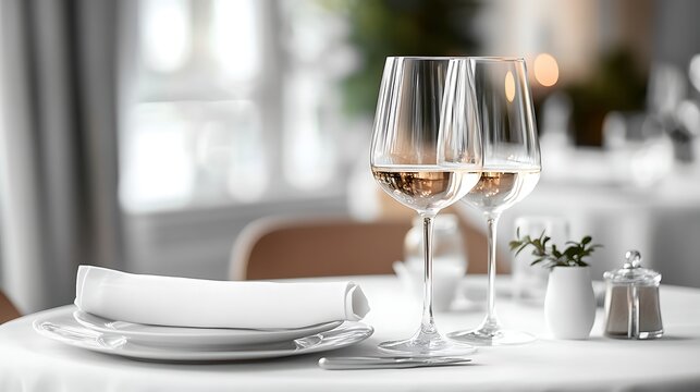 Elegant table setting with wine glasses and napkins in a restaurant