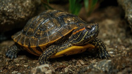 Fototapeta premium Red Eared Slider turtles, commonly called brazil turtles, are originally from that region.