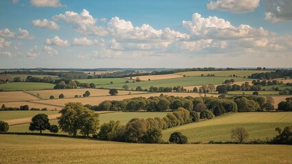 Agricultural fields bathed in summer sunlight