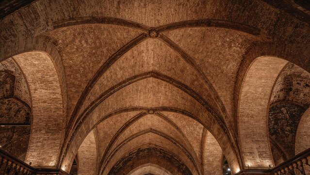 Stone vaulted dome ceiling with distinctive ribbing