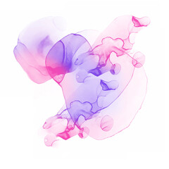 Abstract alcohol ink art with pink and purple fluid shapes