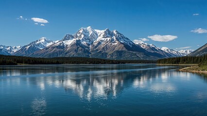 Naklejka premium Stunning wilderness scene with snow-covered hills and flowing water