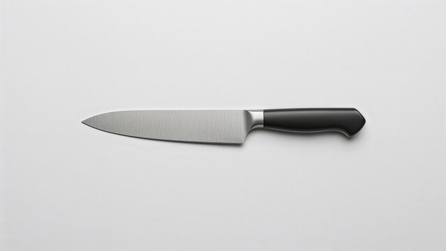 Single stainless steel kitchen blade on a simple background