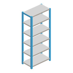 Isometric View of a Blue and Gray Five-Shelf Storage Rack