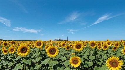 Obraz premium Sunflower blooms in a sunny outdoor environment during summer.