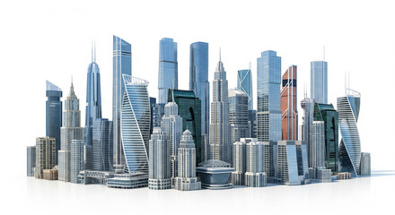 modern skyscrapers in modern city, isolated on a white background