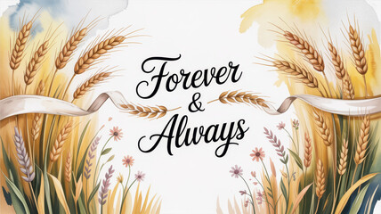 Wheat and wildflowers composition with artistic ribbon and inspirational quote