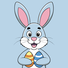 Fototapeta premium A happy cartoon easter bunny with colorful eggs