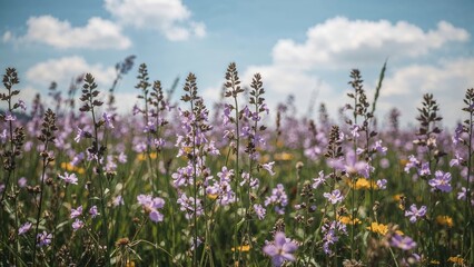 Obraz premium Natural composition of purple flowers in a spring grassland.