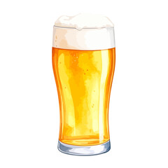 A tall glass of golden lager beer with a frothy white head, illustrated in a vibrant watercolor style.